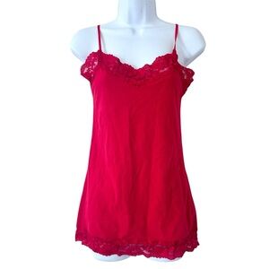 Y2K Vintage Lace Trim Cami Tank Babydoll Red Size M
